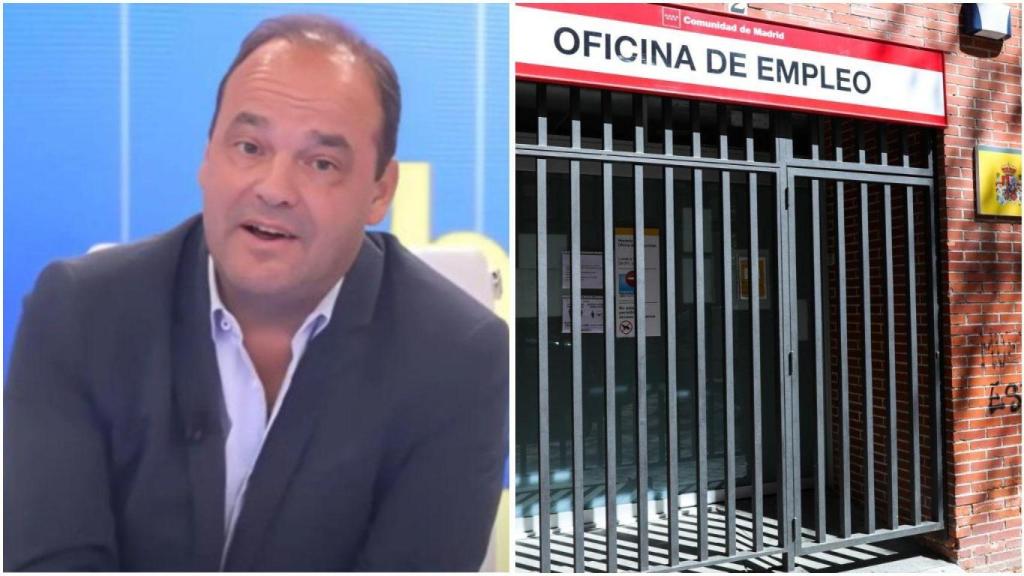 José Carlos Díez, economista, y una oficina de empleo cerrada.