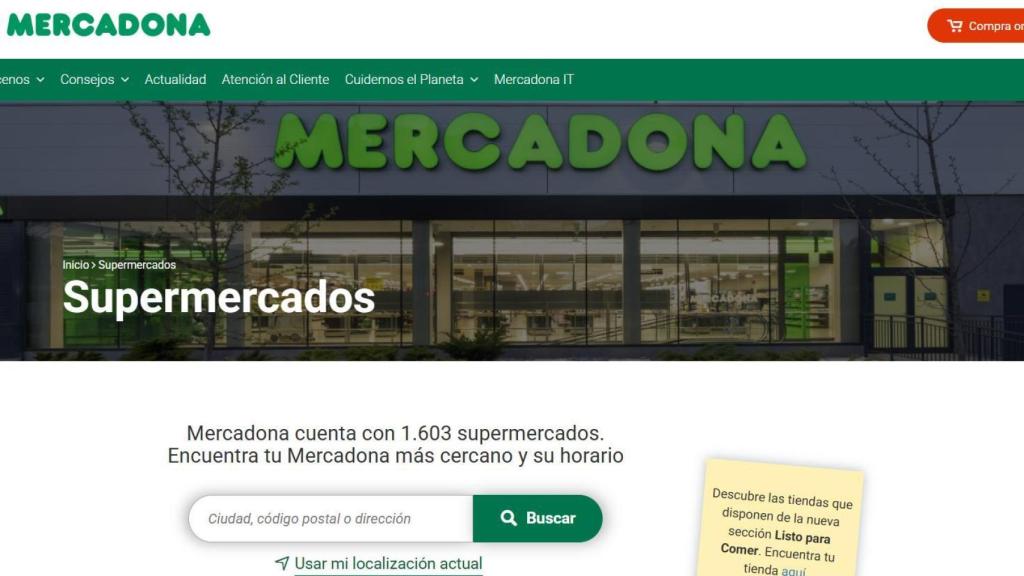 Captura de pantalla de la web de Mercadona.