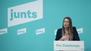 Junts' congressional spokeswoman, Miriam Nogueras, during a press conference on Wednesday.
