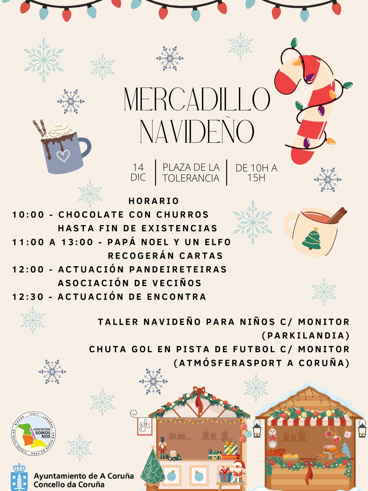 Mercadillo navideño 2025 en la plaza de la Tolerancia de A Coruña.