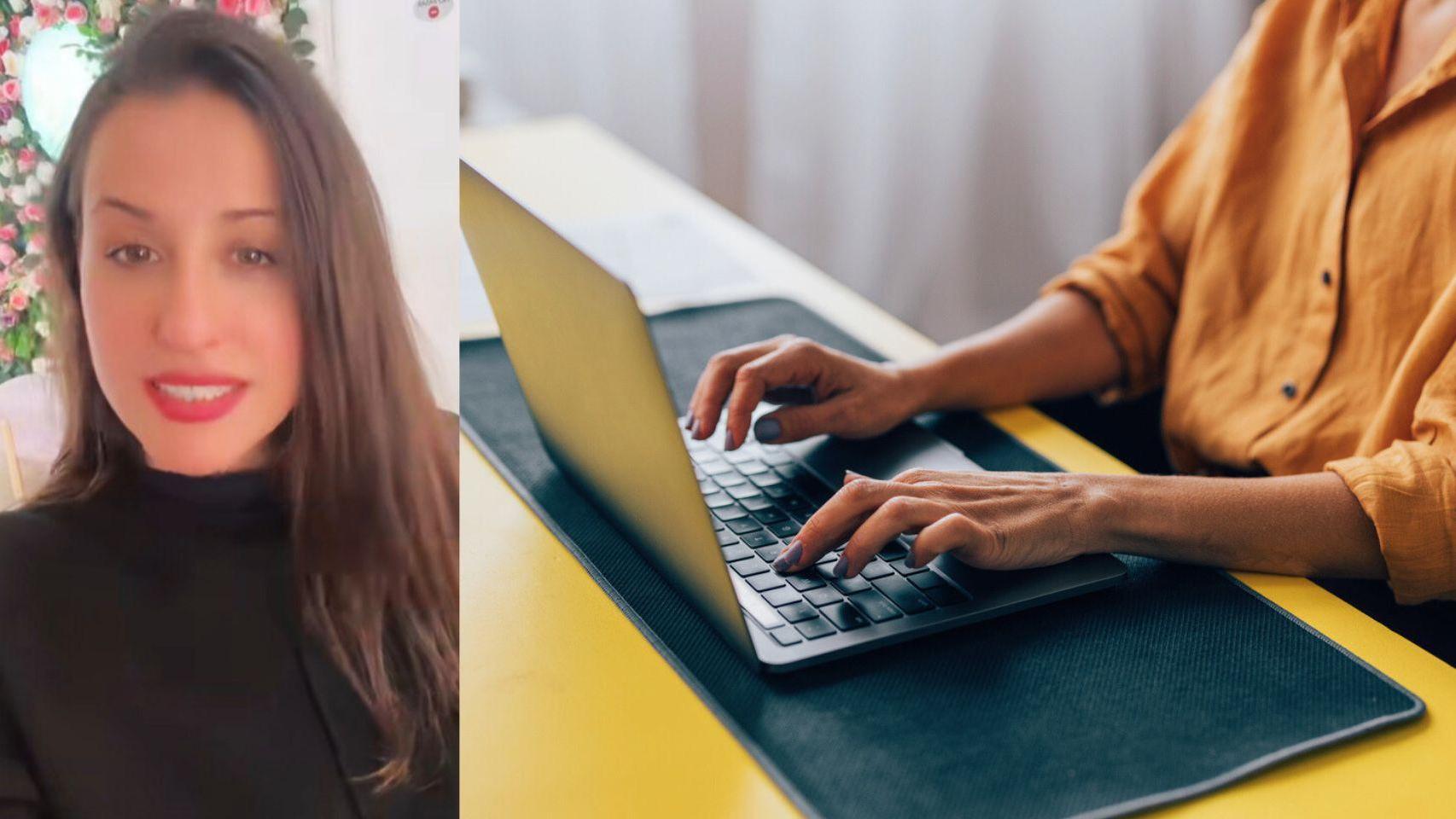 Nerea Blanco y una imagen de una mujer trabajando con el portátil.