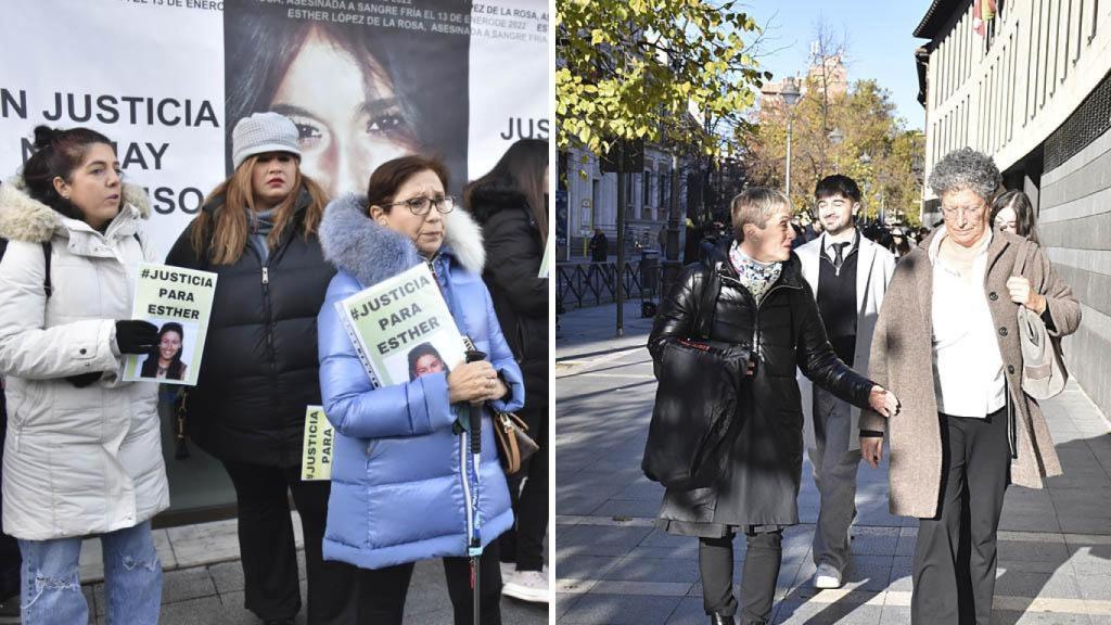 A la izquierda personas pidiendo justicia para Esther y a la derecha las abogadas de Óscar
