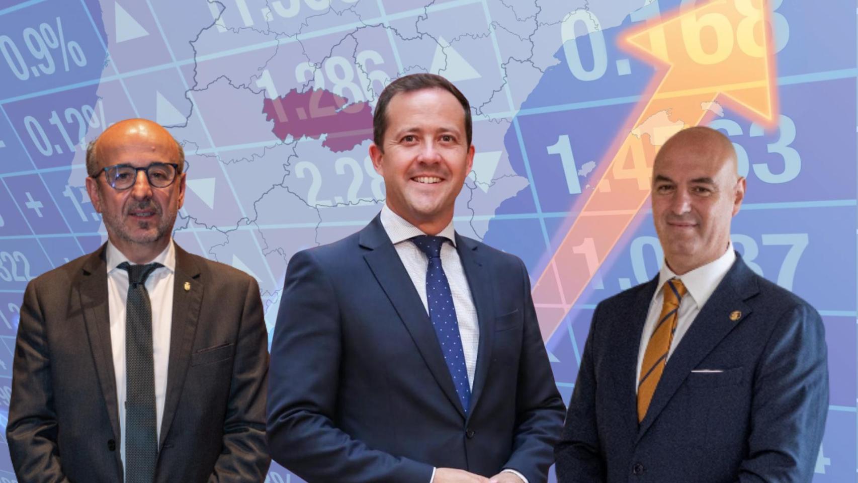 Carlos Velázquez al centro, con Jesús Pérez Martín a la izquierda y José Jaime Alonso a la derecha.