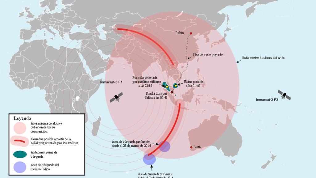 Zonas en las que podría ser encontrado el vuelo.