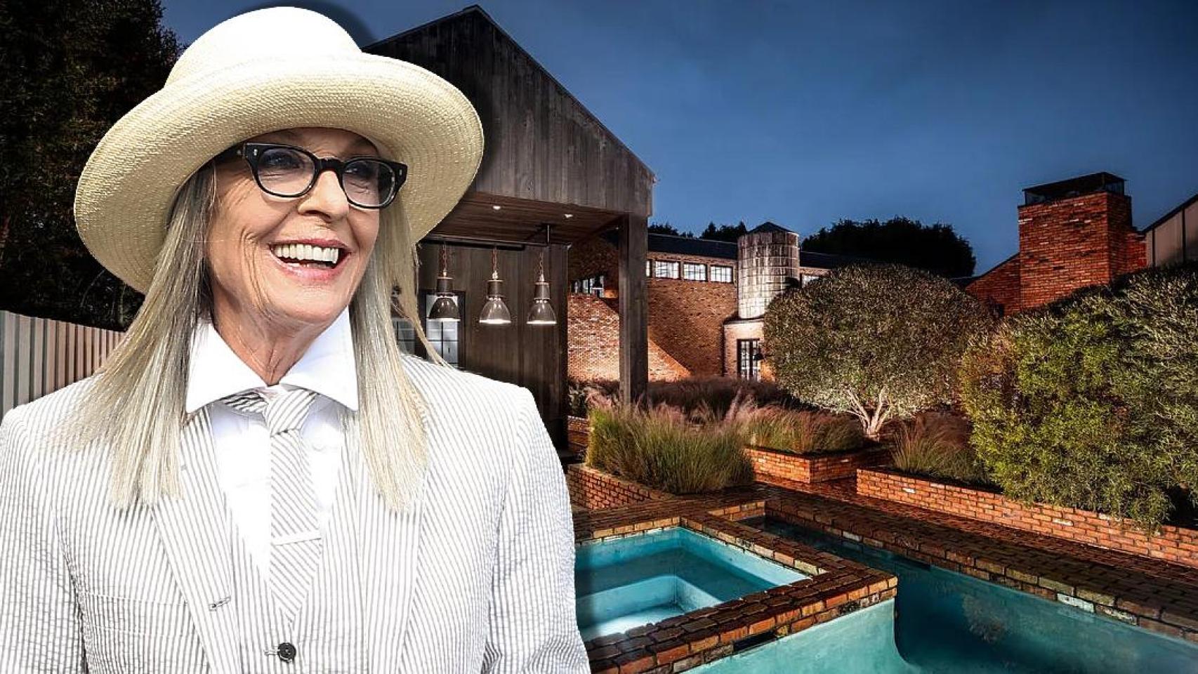 Diane Keaton junto a su casa en un montaje de JALEOS.