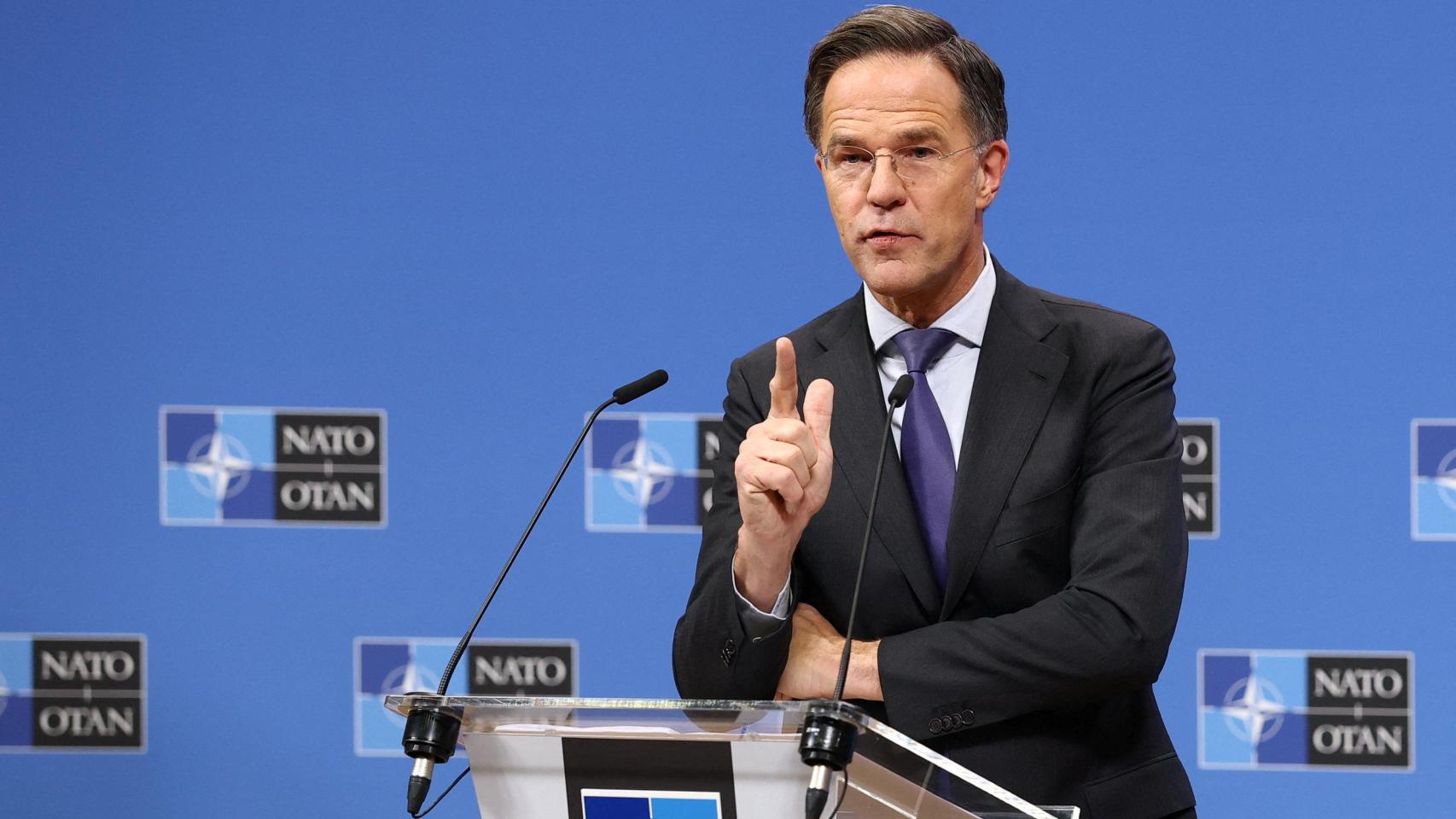 El secretario general de la OTAN, Mark Rutte, este miércoles en rueda de prensa.
