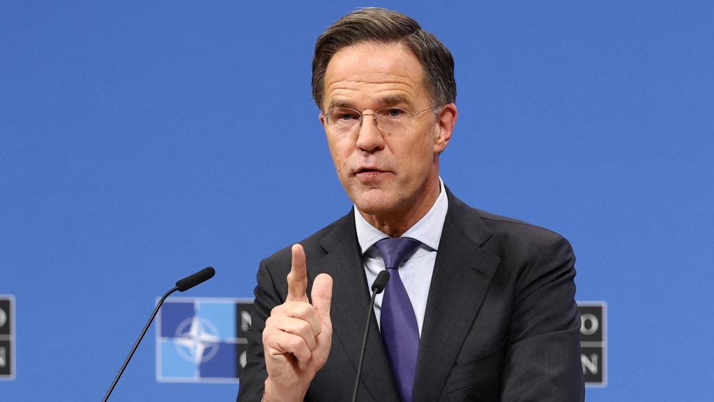 El secretario general de la OTAN, Mark Rutte, este miércoles en rueda de prensa.