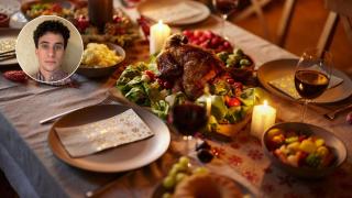 Montaje con una imagen de Iván Terrón y una imagen de archivo de una cena navideña.