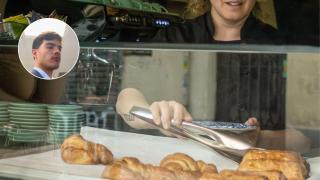 Montaje con una imagen de Javier y una imagen de archivo de un negocio de hostelería.