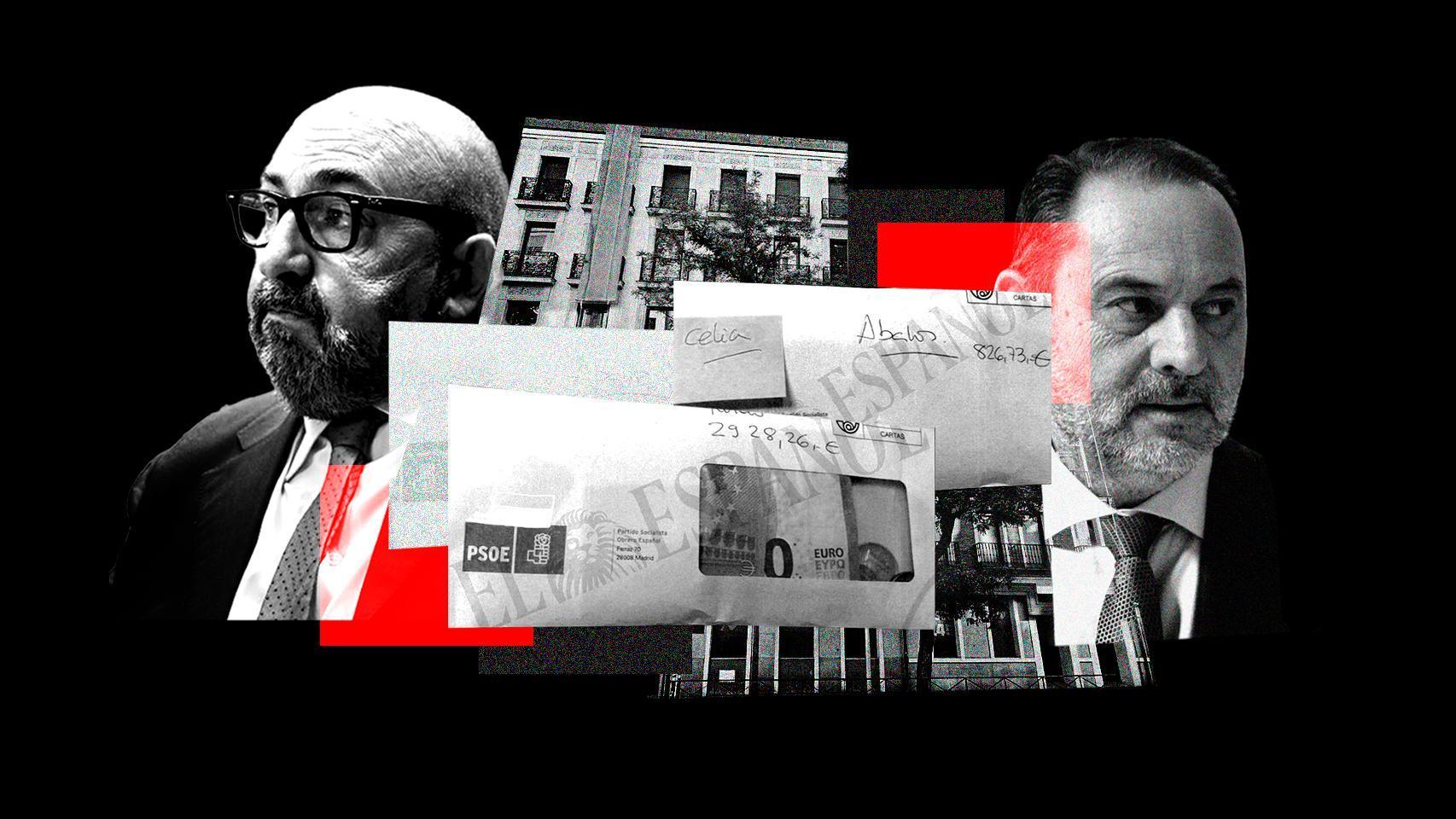 Ilustración de Koldo y Ábalos con los sobres de dinero de Ferraz.