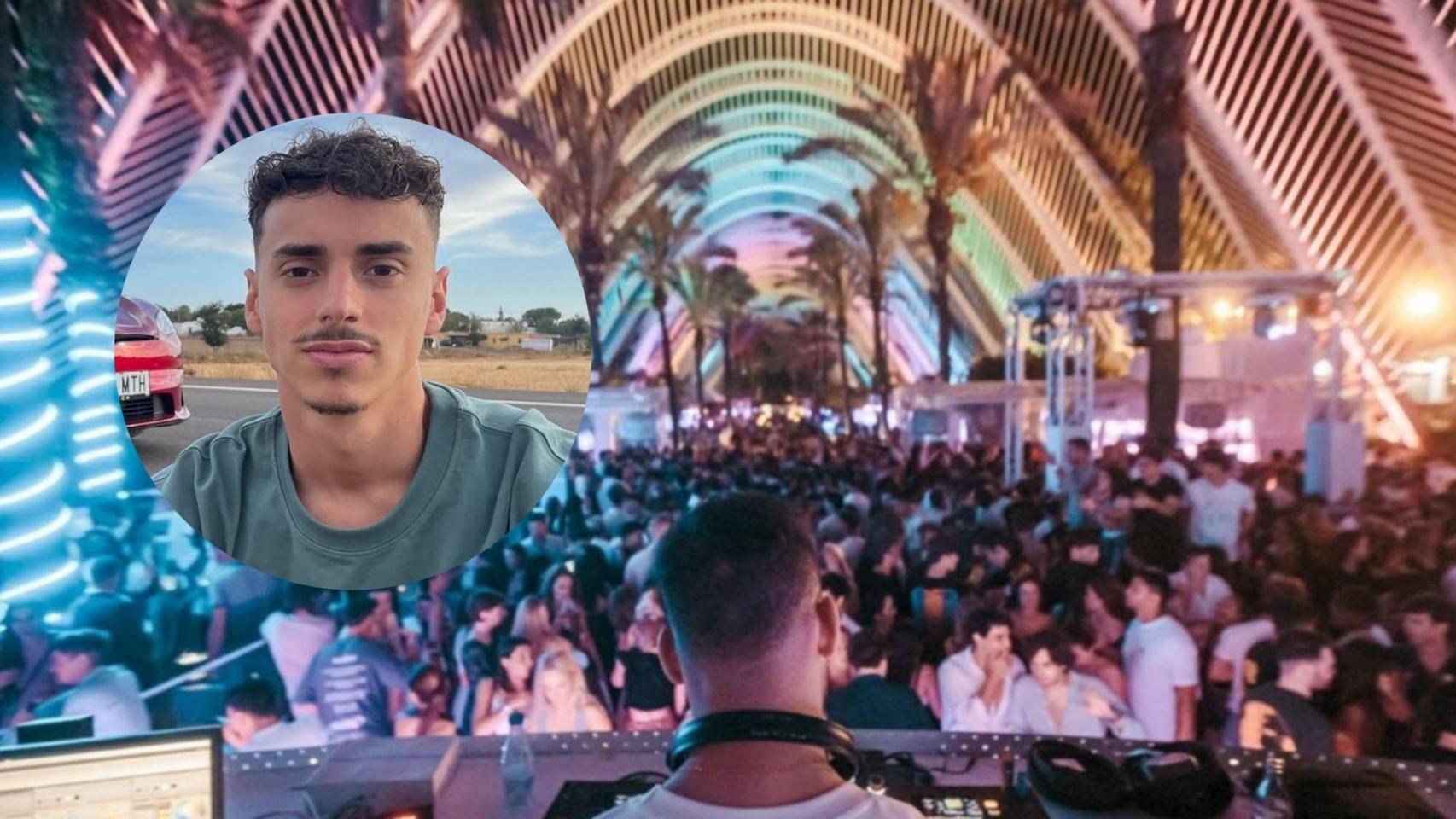 Collage de una discoteca y Nandez.