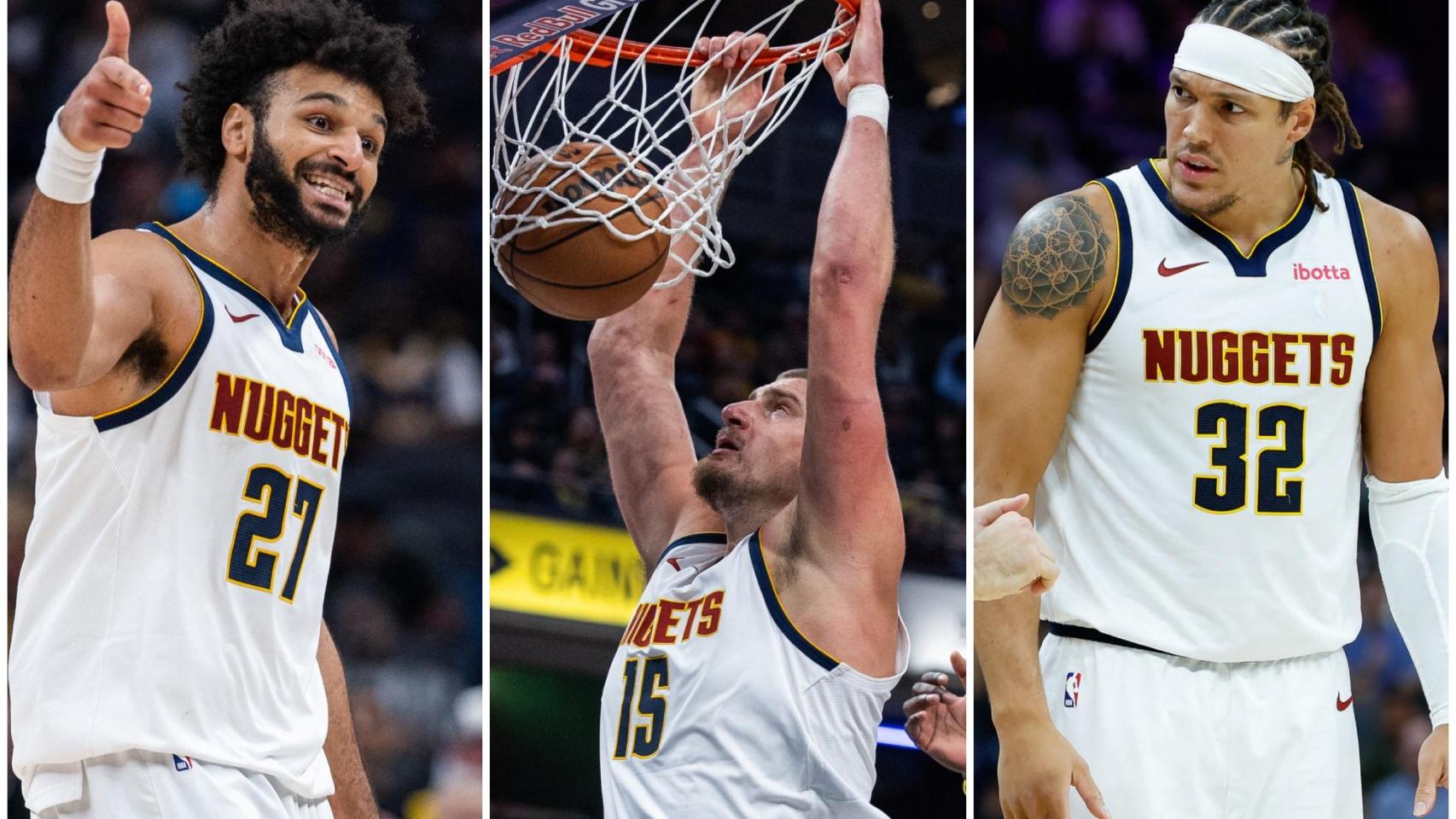 Jamal Murray, Nikoka Jokić y Aaron Gordon.