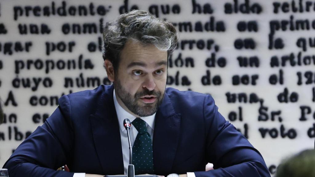 Juanfran Serrano, ex número dos de Santos Cerdán, este jueves en el Senado.