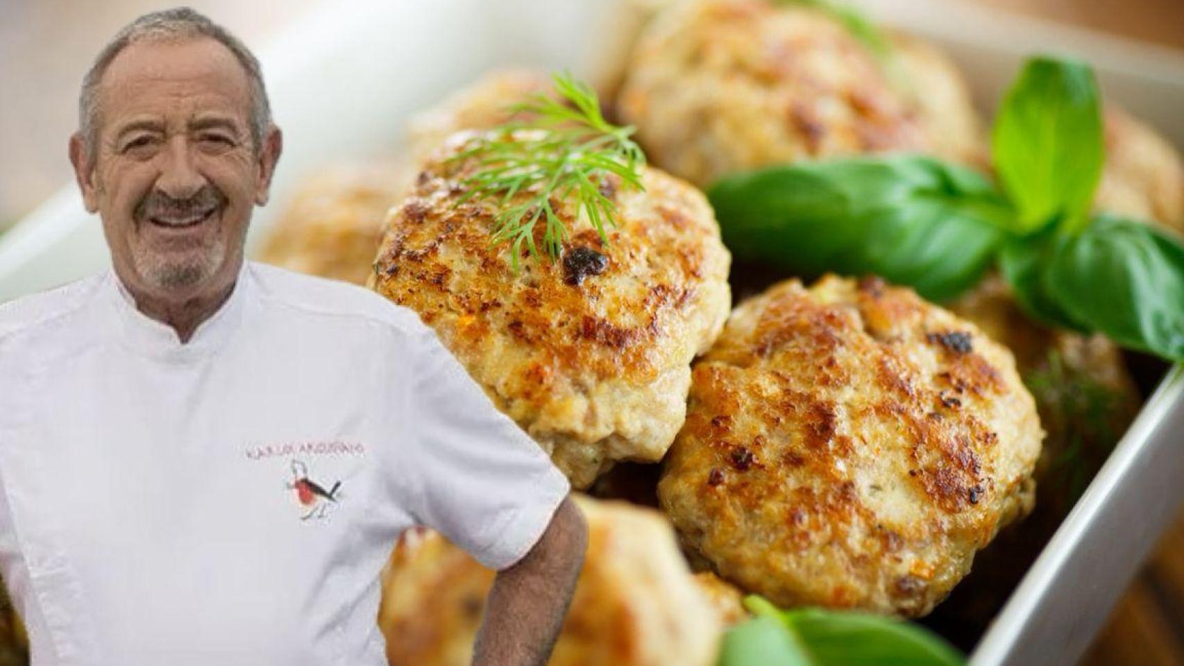 Un plato de albóndigas junto al chef Karlos Arguiñano.