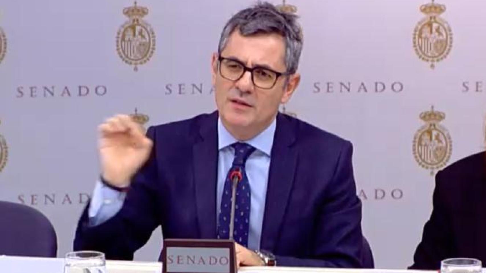 El ministro Félix Bolaños, este jueves en la Comisión de Justicia del Senado./