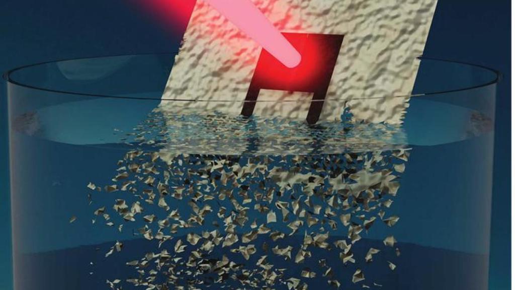 Ilustración que muestra el sensor descomponiéndose en agua.