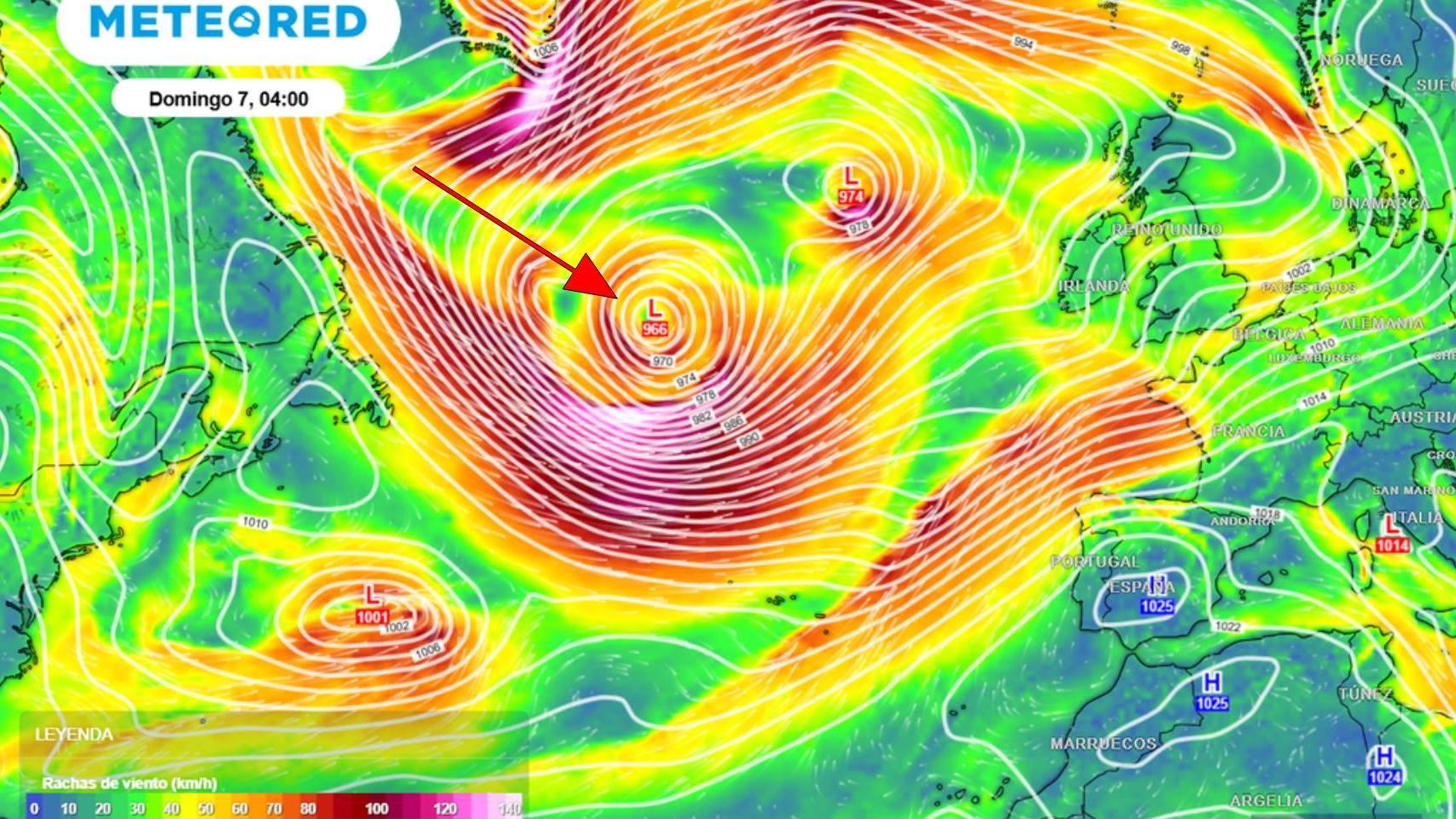 La situación de borrasca Davide sobre el Atlántico. Meteored.