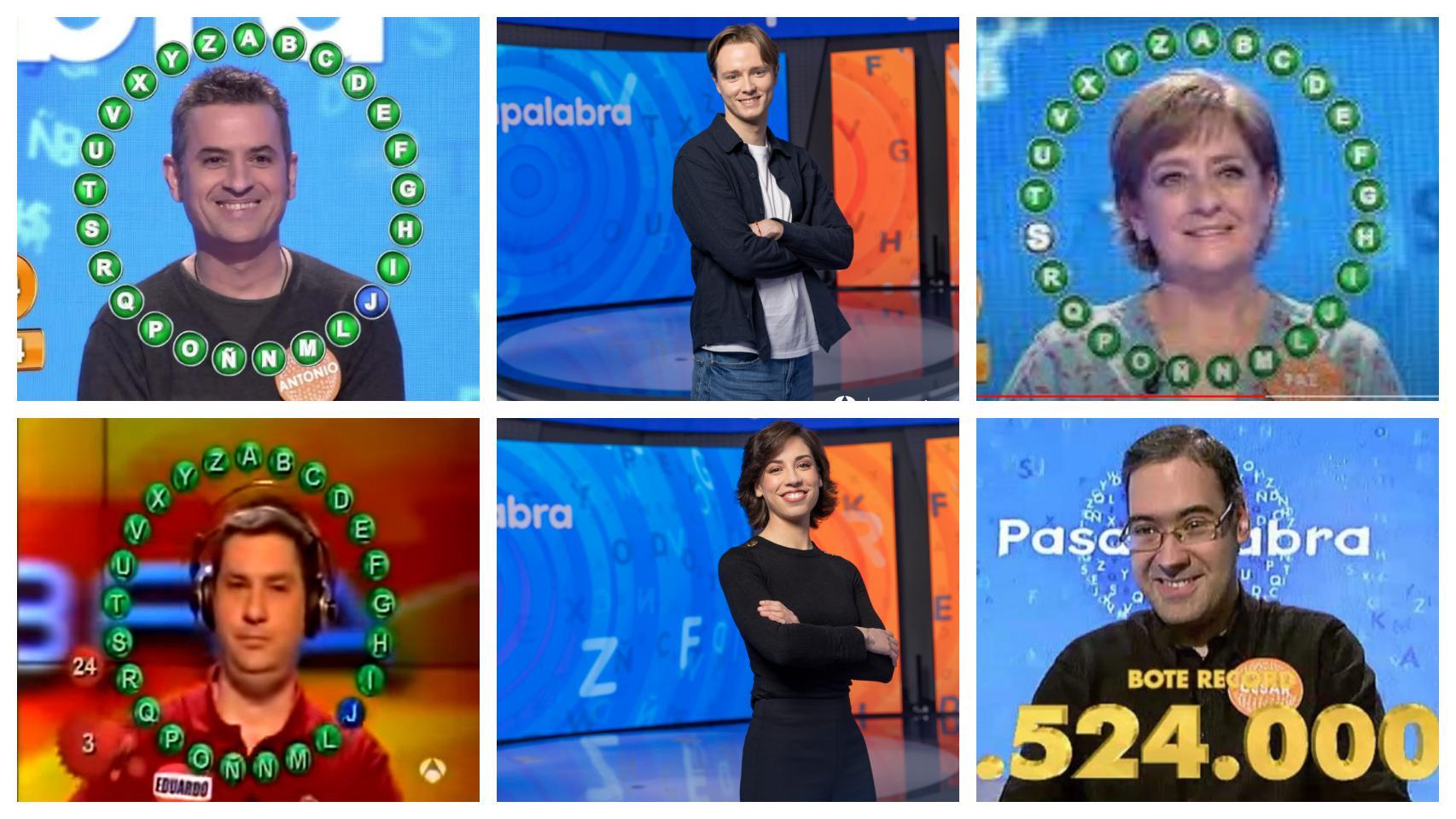 Arriba Manu y Rosa. Abajo los exconcursantes Antonio Ruiz, Cesar Garrido, Paz Herrera y Eduardo Benito.