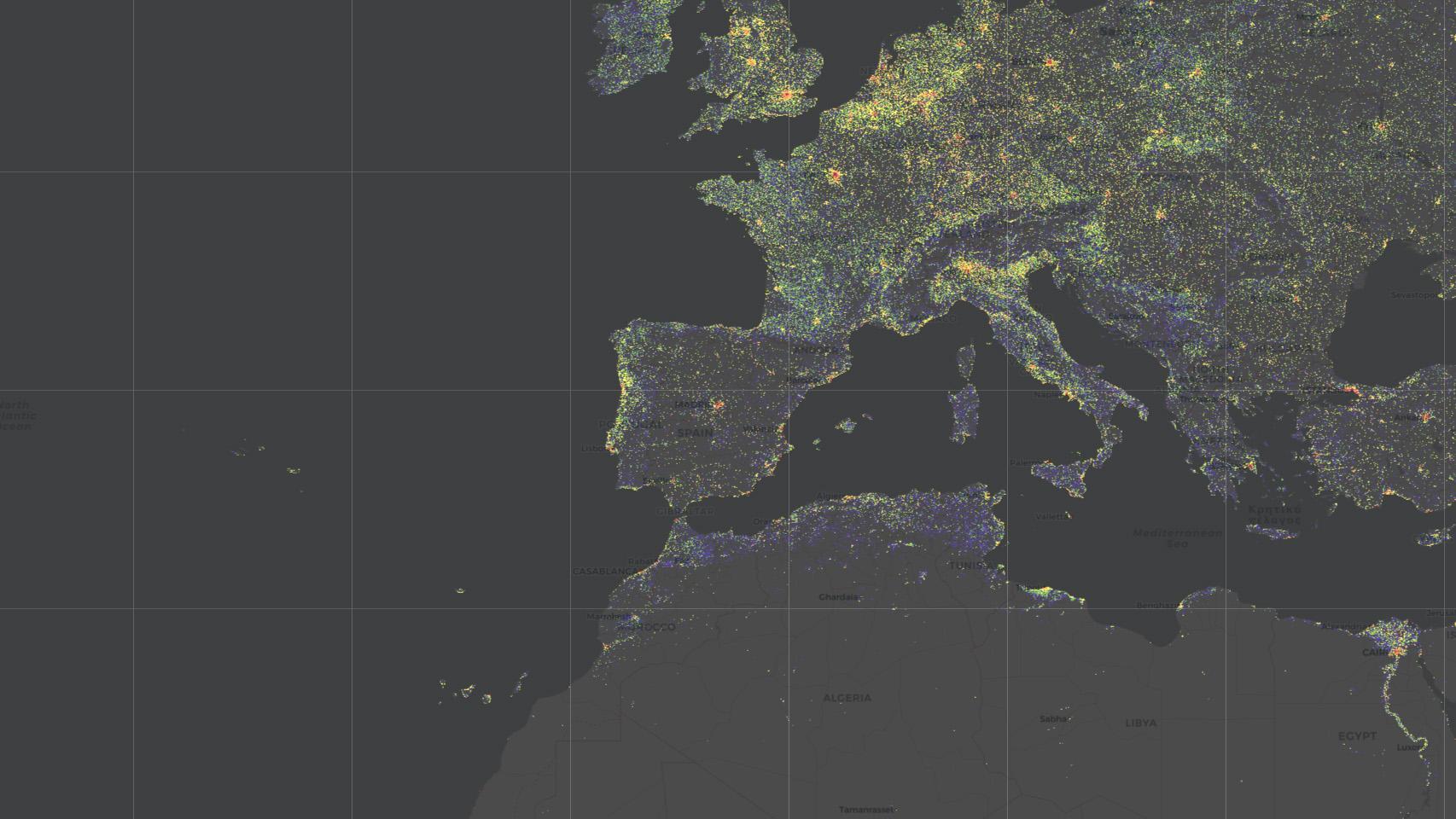 Vista de España en GlobalBuildingAtlas