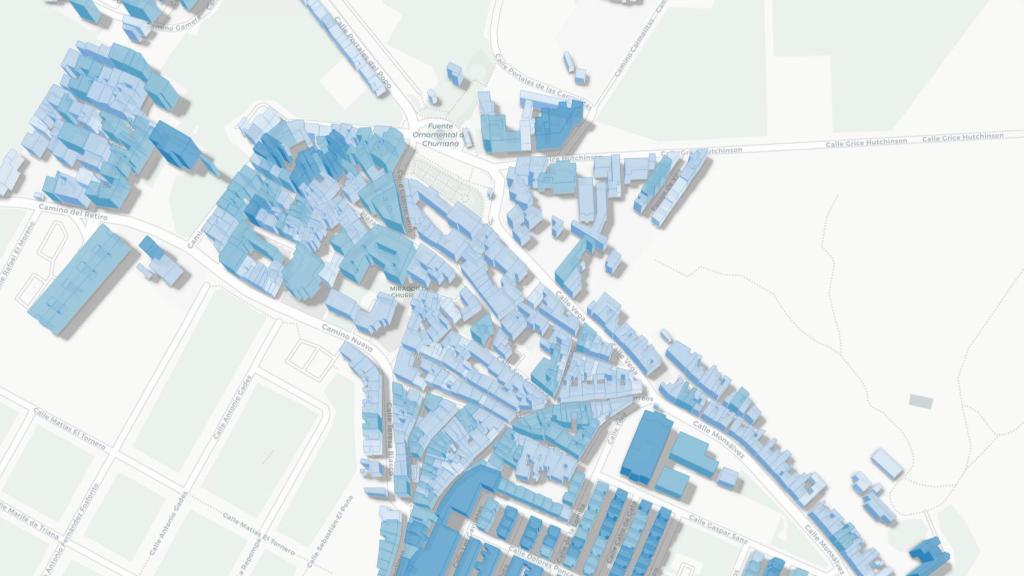 Vista de los edificios en 3D.