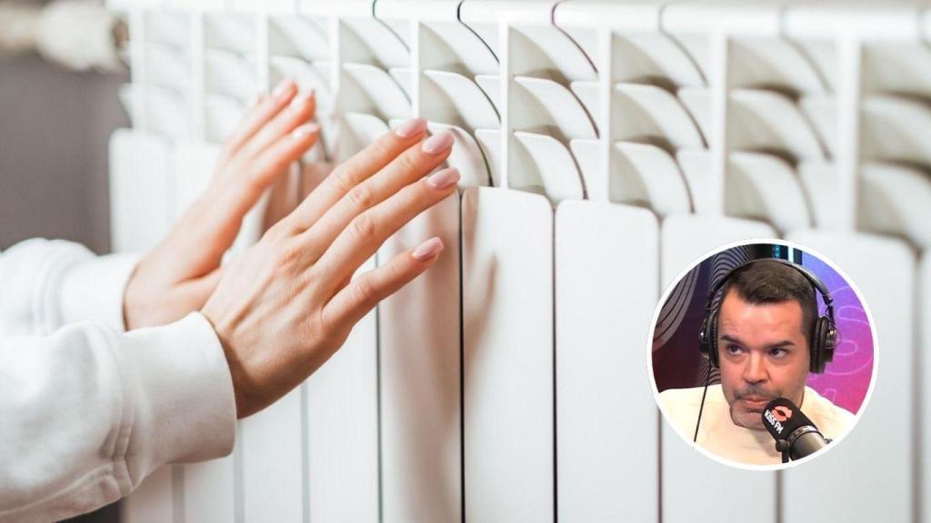 Montaje con José María Camarero, analista económico y una persona calentándose en un radiador (Imagen de archivo).