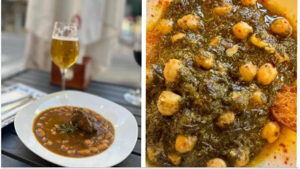 El plato de alubias con carrilleras y garbanzos con espinacas.