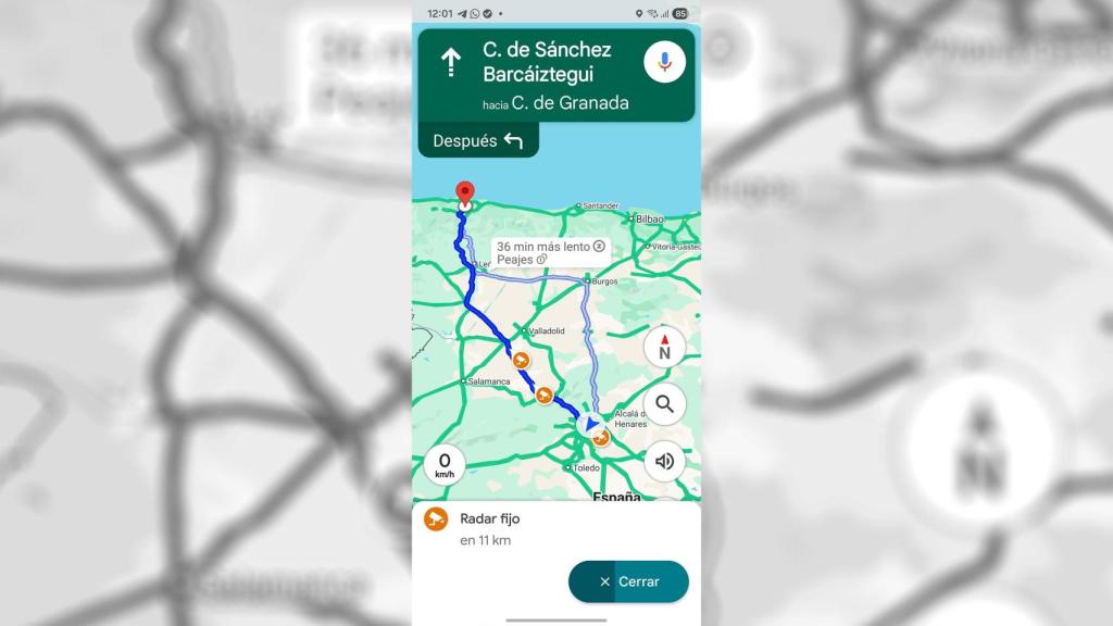 La ruta que muestra los distintos radares