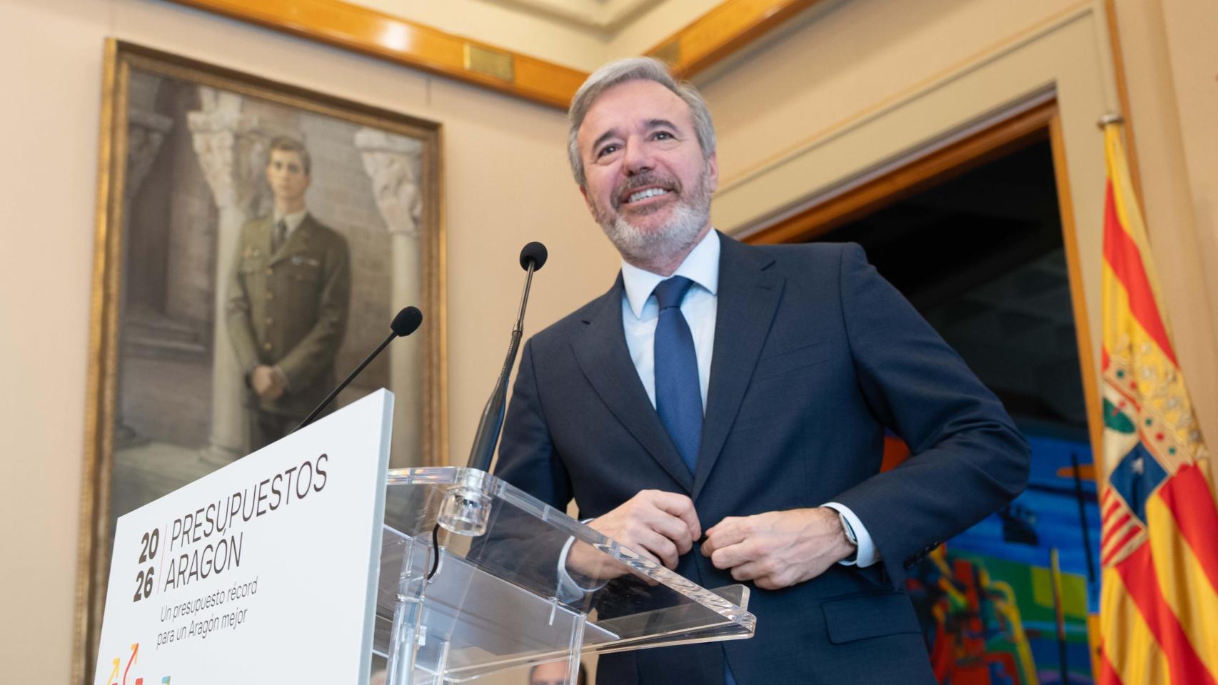 Jorge Azcón, presidente del Gobierno de Aragón, este viernes, en la presentación del Presupuesto de 2026.