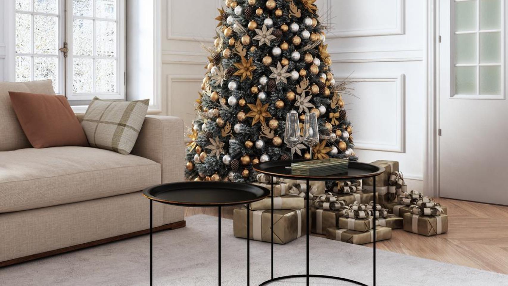 Imagen de archivo de un salón con decoración navideña.