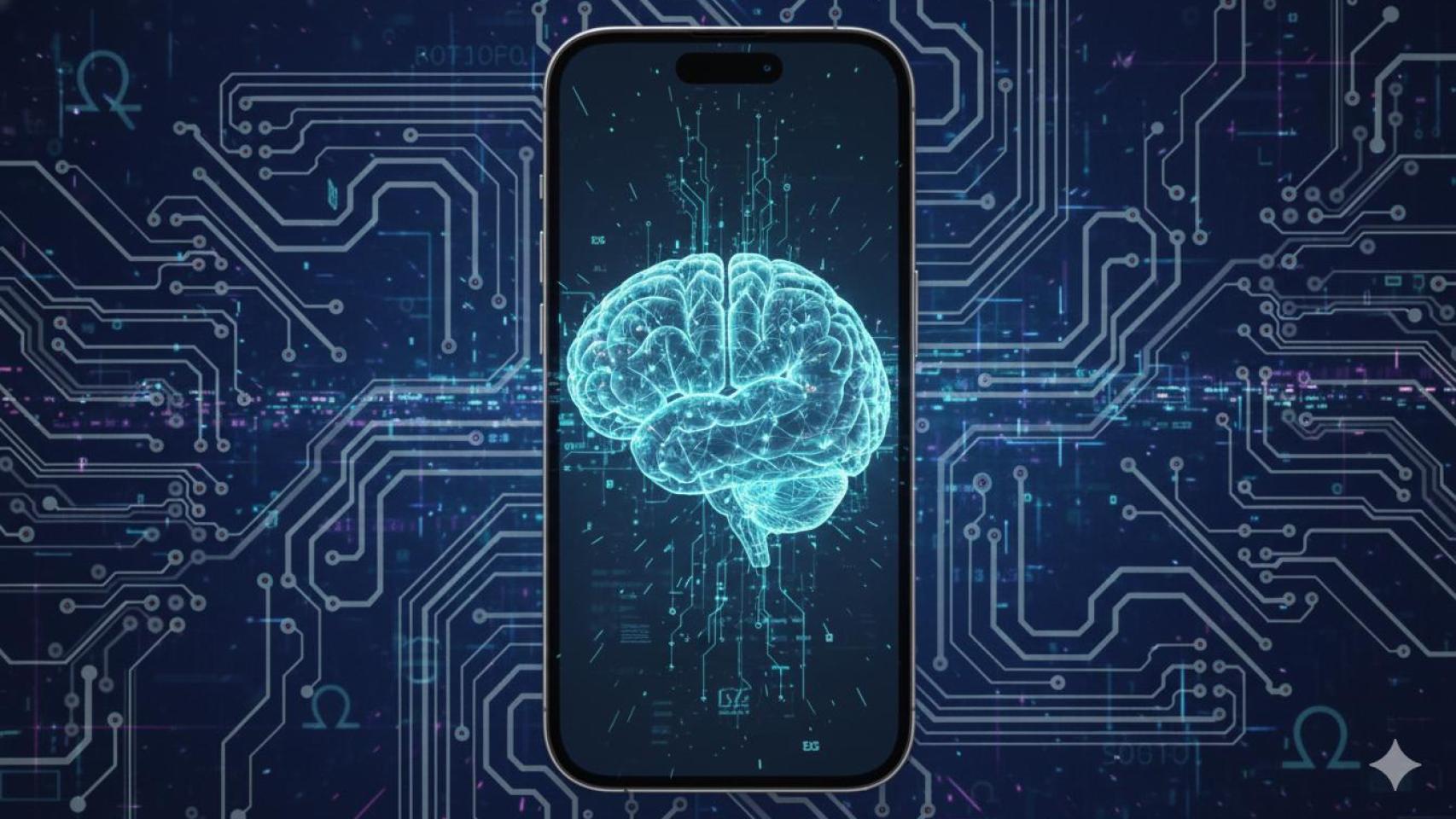 Ilustración sobre modelos de lenguaje en un iPhone