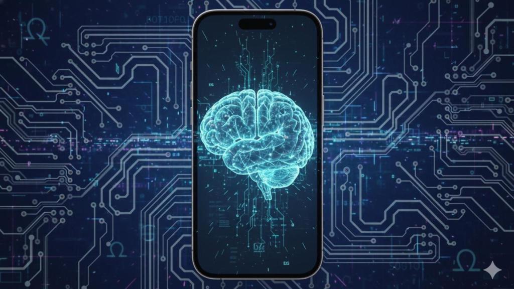 Ilustración sobre modelos de lenguaje en un iPhone