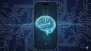 Ilustración sobre modelos de lenguaje en un iPhone