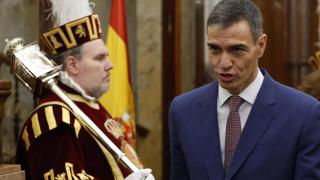 President Pedro Sánchez, this Saturday, upon his arrival at the Congress of Deputies.