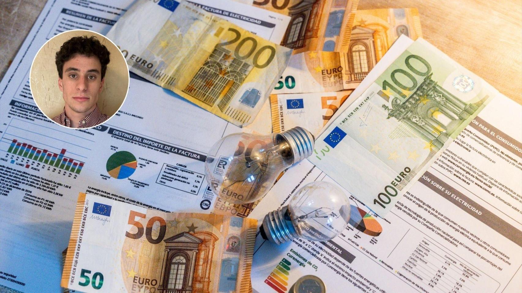 Montaje con una imagen de archivo de la factura de la luz y una imagen de Iván Terrón.