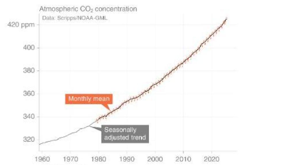 Gráfico 1: Concentración de CO2 en la atmósfera (en ppm).