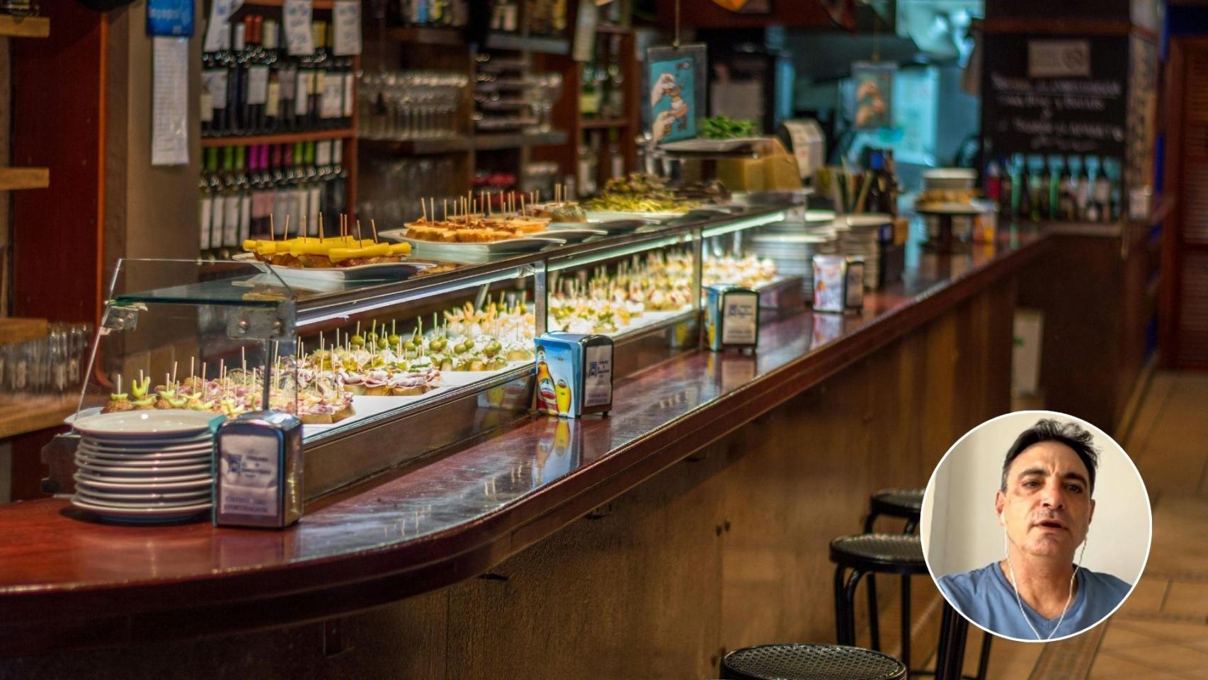 Imagen de Leandro y una imagen de archivo de un bar.