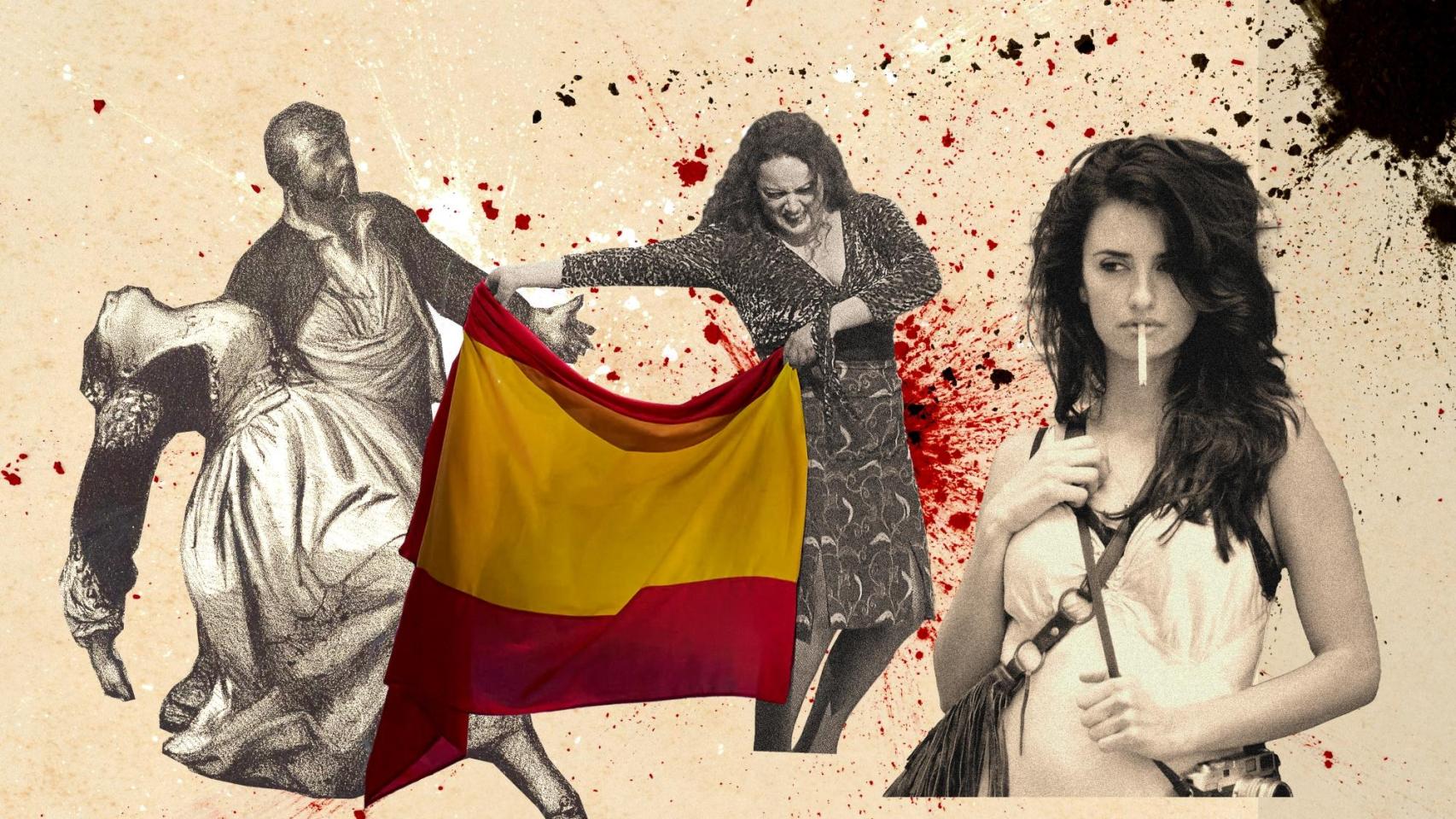 De izquierda a derecha: póster del estreno de 'Carmen' en 1875, Clémentine Margaine en la versión de Calixto Bieito en el Liceu (2024) y Penélope cruz en 'Vicky Cristina Barcelona' (Woody Allen, 2008)