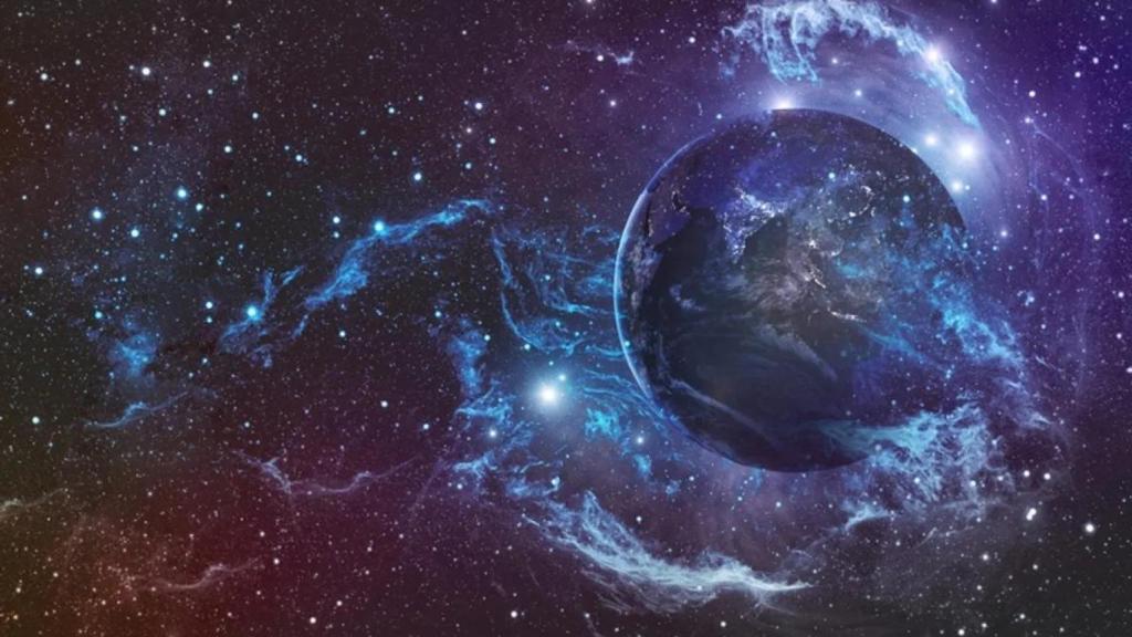 Representación de una tormenta solar atacando la Tierra.