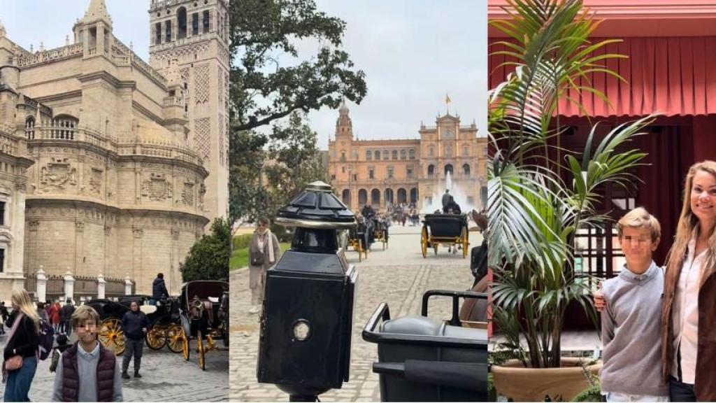 Carla Goyanes de viaje a Sevilla con su hijo Santi.