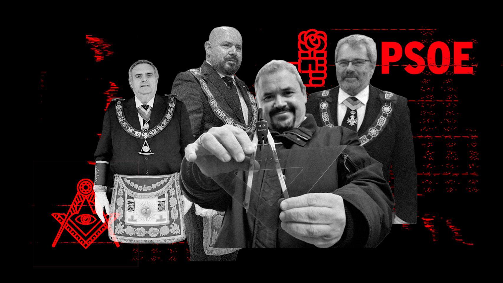 De izquierda a derecha, los masones 'Txema' Oleaga, senador del PSOE; Francisco Javier Rivas, militante; Antonio Hernández, cargo de Moncloa cesado; y Adolfo Zabala, militante.