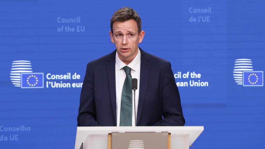 Danish Interior Minister Rasums Stoklund during his press conference this Monday in Brussels