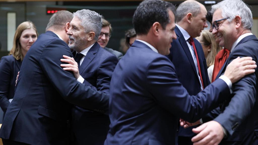 Interior Minister Fernando Grande-Markaska greets one of his colleagues during Monday's meeting in Brussels