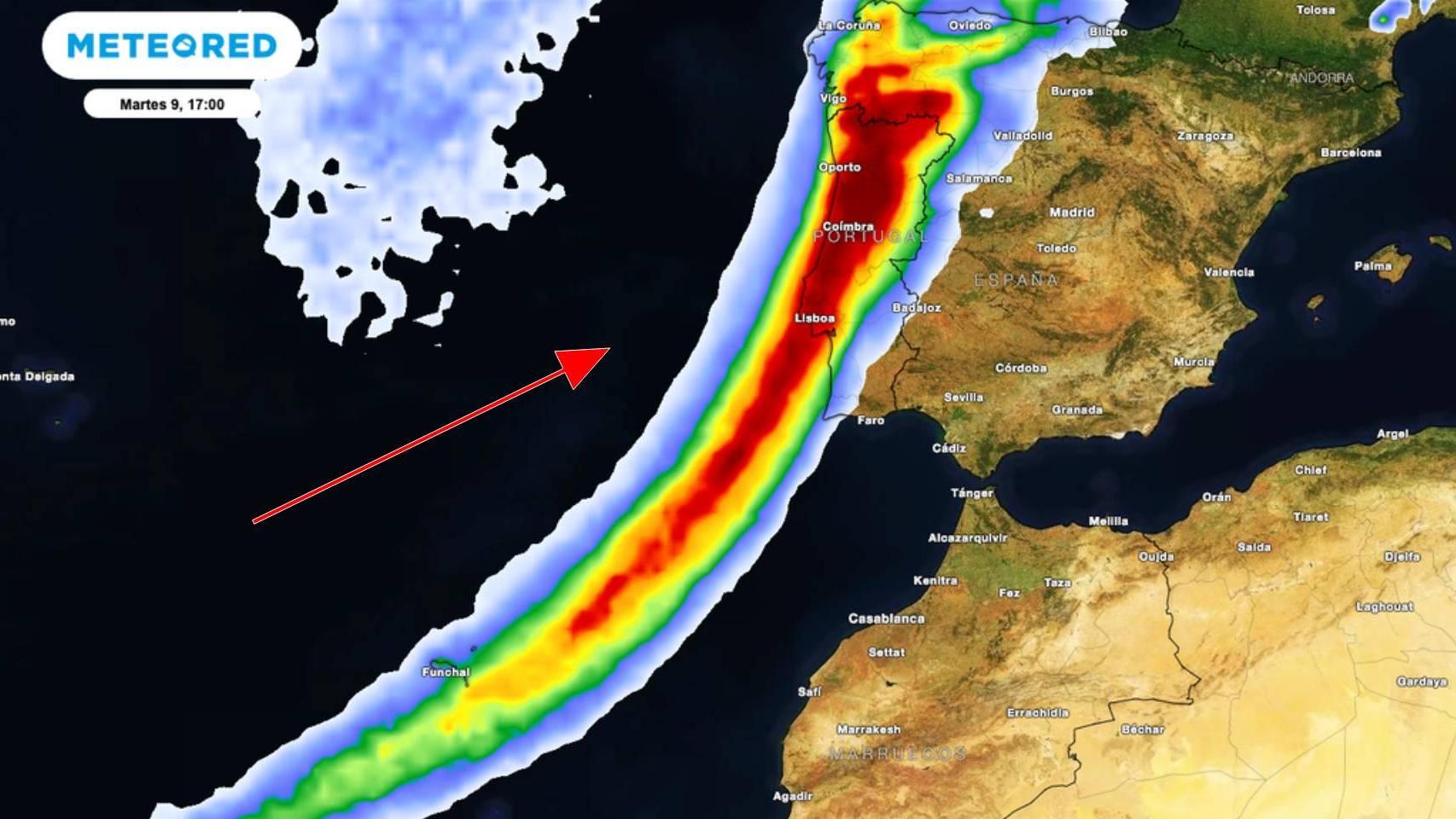 El nuevo frente atlántico que llega desde el Atlántico. Meteored.