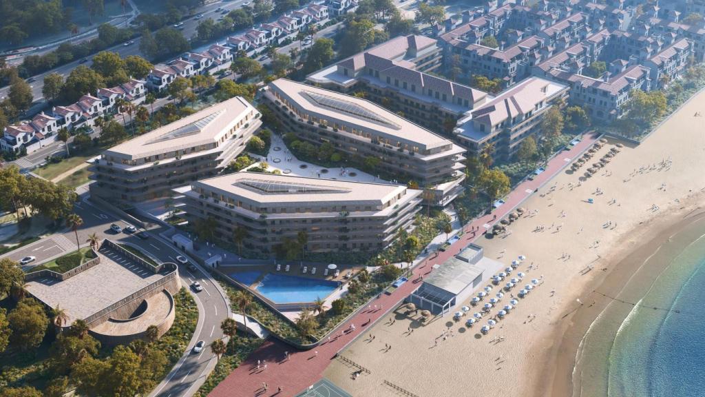 Vista de los tres edificios que integrarán la nueva promoción Vesta Mare, de ABU.