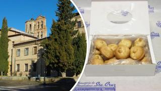 Imagen del Monasterio de Santa Cruz, en Sahagún (León), y de los amarguillos que elaboran las monjas benedictinas