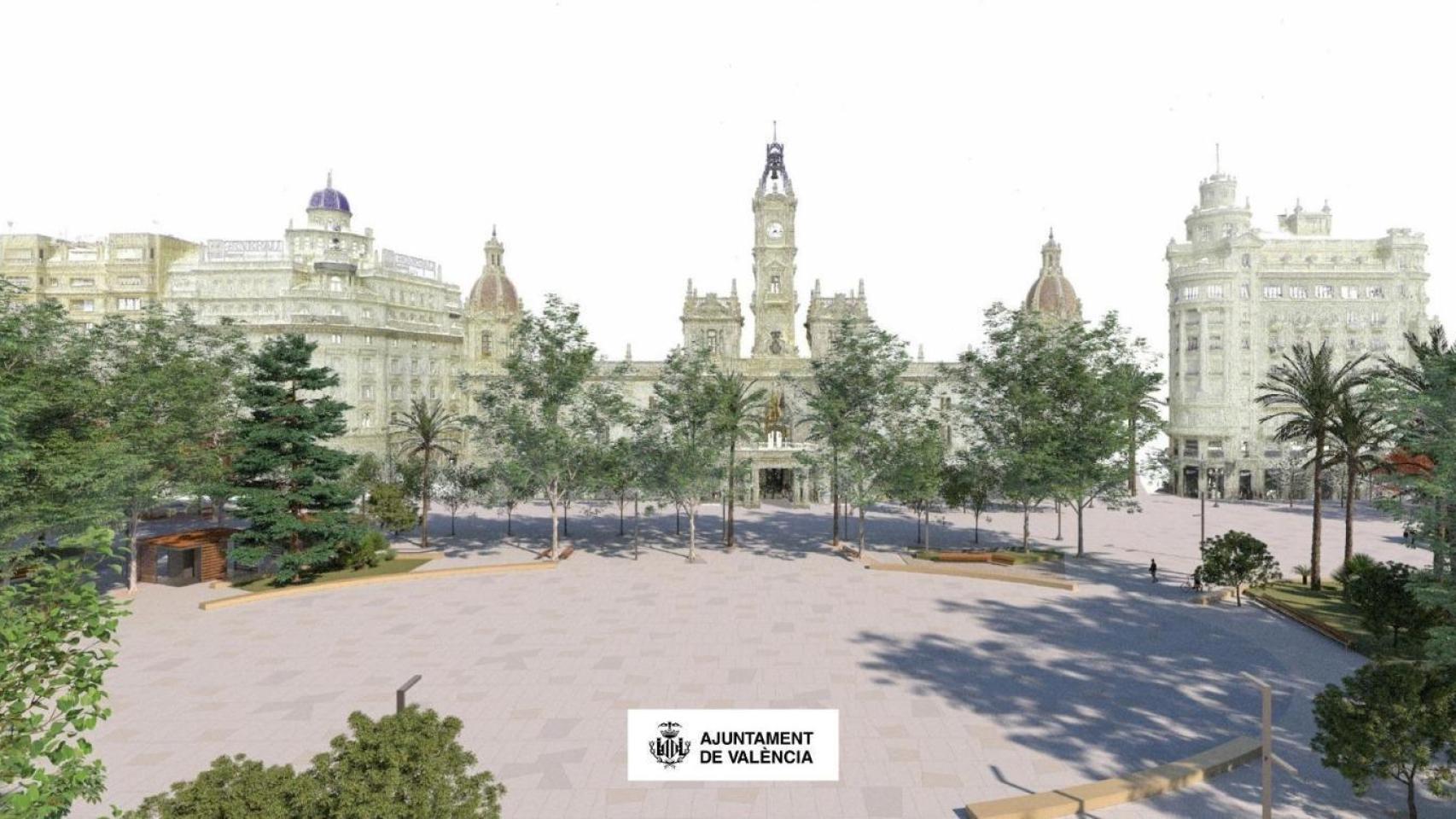 Así será la nueva plaza del Ayuntamiento de Valencia: una zona ovalada para la mascletà y el doble de árboles por 11,4 M€