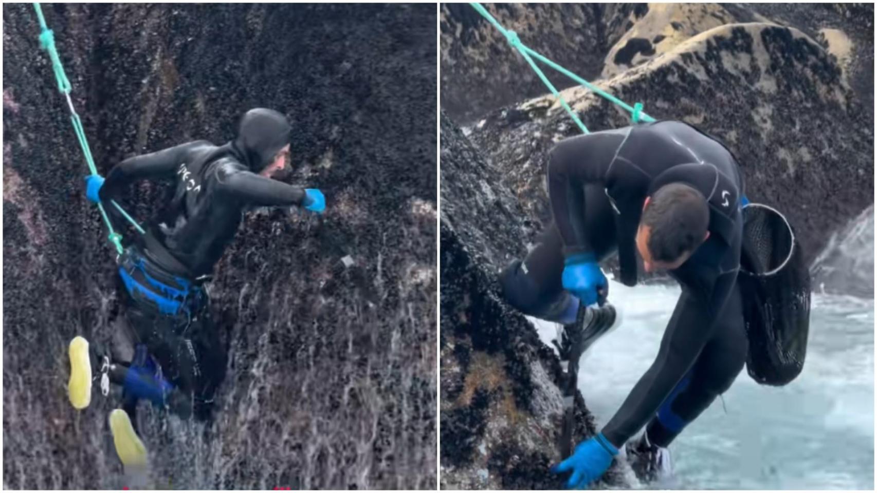 El duro trabajo de un percebeiro