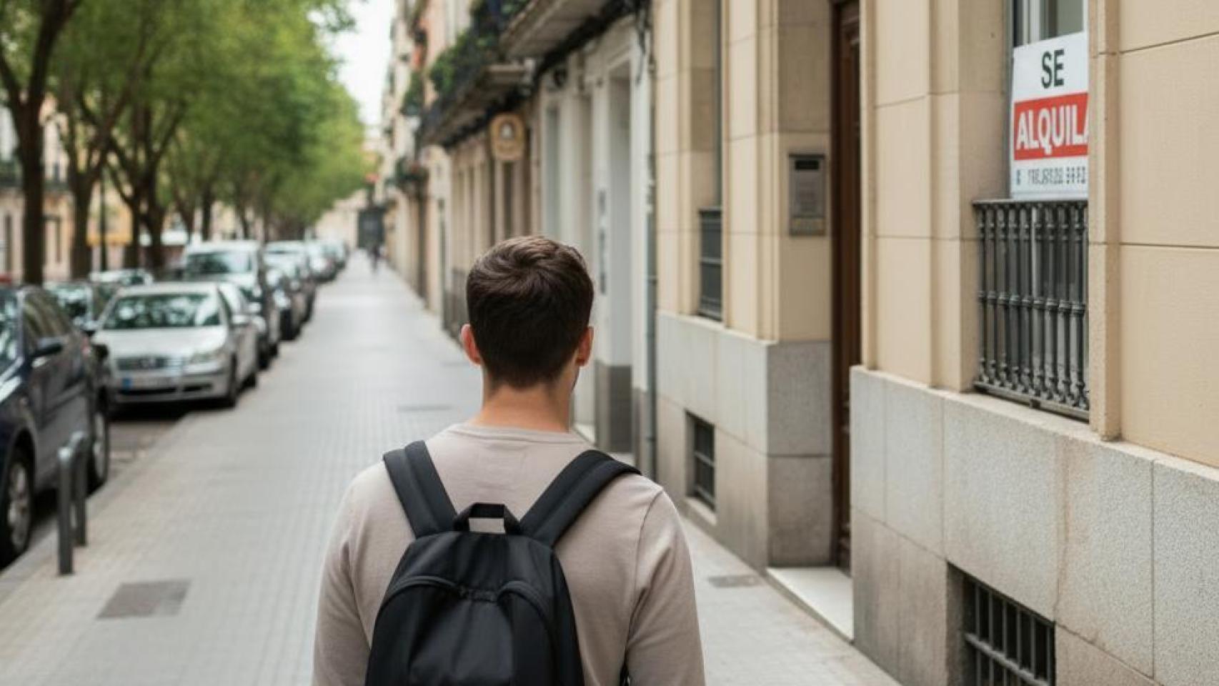Imagen de un joven mirando una vivienda en alquiler