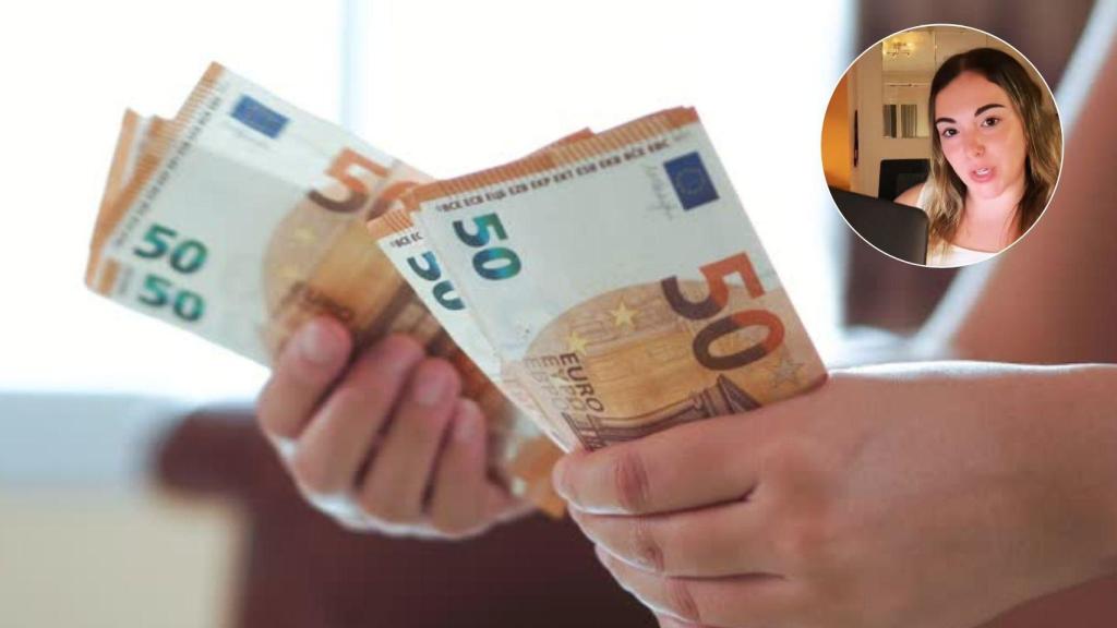 Mujer contando billetes de euro y la creadora de contenido Andrea (@freelance_sl).