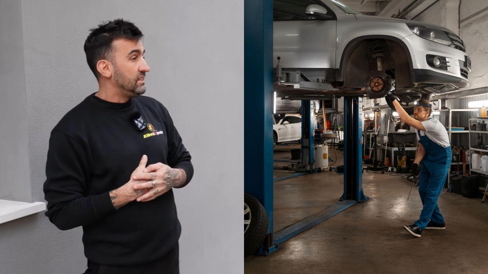 Montaje con una imagen de Kike y un mecánico.